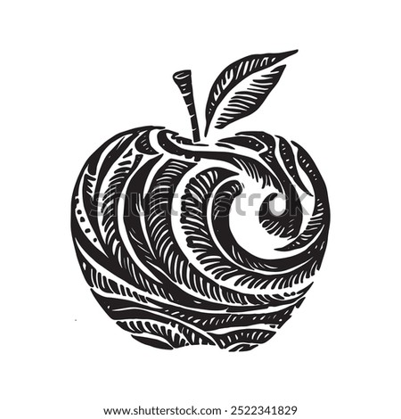 Apple vector illustration. Hand drawn apple isolated on white background. Engraving sketch style.