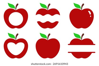 Apple vector illustration set, perfect for graphic design, presenting a modern and trendy style in red tones.