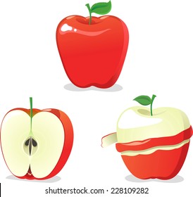 Apple vector illustration in various stages of peeling.