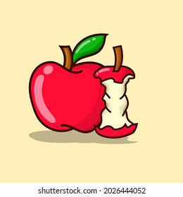 Apple vector illustration with yellow background. simple red apple with outline style and green leaf