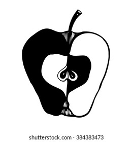 Apple. Vector isolated. Black and white illustration