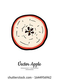 Apple vector isolated. Red fruit hand drawn illustration. Trendy food vegetarian menu fruit logo, icon. Half cut apple. Sweet organic fruit illustration. Vector natural apple isolated white background