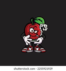 apple vector making joint and smoking nug weed cartoon