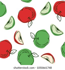 Apple vector pattern. Seamless illustration. Red and green apples wallpapers.