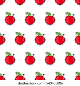 Apple vector seamless pattern in a flat style on a white background. Red apple wallpaper for your Projects summary.