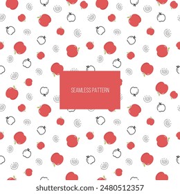 Apple vector seamless pattern. Fruits in a simple Scandinavian, cartoon, drawing style. Illustration in limited pastel tones ideal for printing on fabric, wrapping paper.