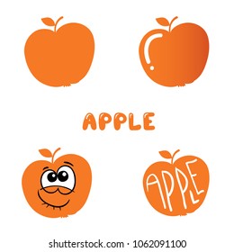 Apple vector set. Silhouette and cartoon element of fruit.