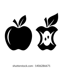 Apple vector silhouette and apple core icon on white background