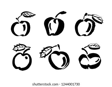 Apple Vector Sketch Icon Isolated On Background. Hand Drawn Ink Brush Illustration. Pear Sketch Icon For Infographic, Website Or App.