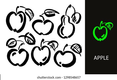Apple vector sketch icon isolated on background. Hand drawn ink brush illustration. Pear sketch icon for infographic, website or app.