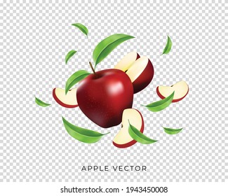 Apple Vector with slice and cut pieces flying composition fully editable