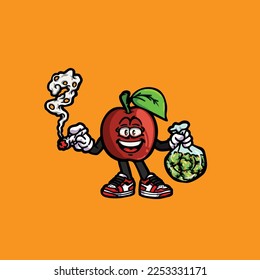 apple vector smoking joint hold nug weed cartoon