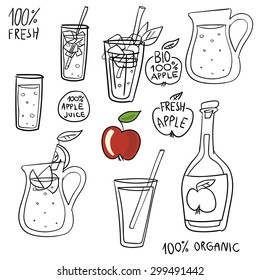 Apple vector symbol set of drinks or apple products