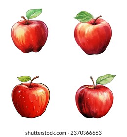Apple vector watercolor illustration set, Apple 3D realistic icon