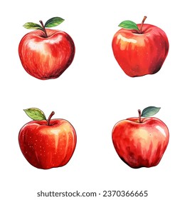 Apple vector watercolor illustration set, Apple 3D realistic icon