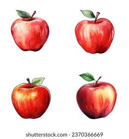 Apple vector watercolor illustration set, Apple 3D realistic icon