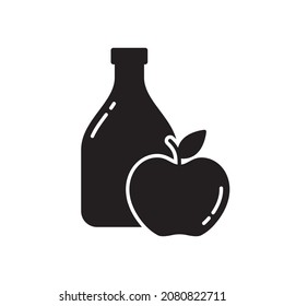 Apple vinegar silhouette icon. Black simple vector of bottle of fruit juice or cider. Contour isolated pictogram on white background