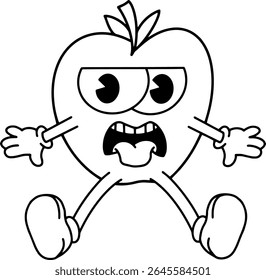 apple vintage character tired coloring book illustration vector