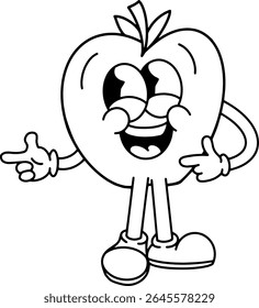 apple vintage expression smile character illustration coloring book