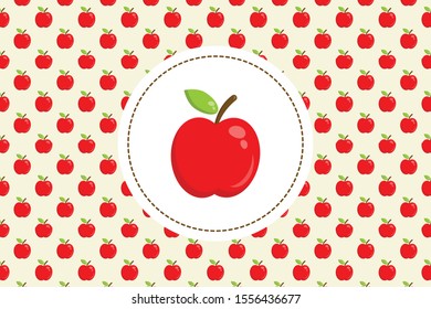 apple vintage label.cartoon style.red apple in circle shape with dashed lines.