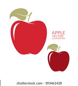 Apple vintage style sign. Healthy food icon. Red apples with leaves on white background. Vegetarian food vector