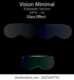 Apple Vision Pro futuristic technology Advanced Vision pro-virtual reality glasses minimal look Glass Effect, isolated on a black background. Vector illustration