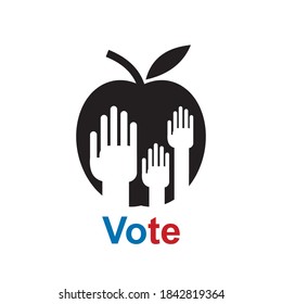 APPLE VOTE, Vector vote illustration with hands raised up isolated on white background. vector illusrations