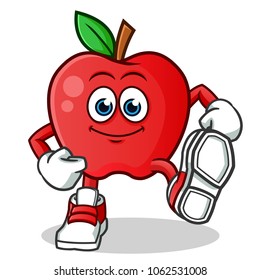 apple walking mascot vector cartoon illustration