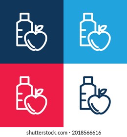 Apple y agua Botella azul y roja cuatro colores conjunto de iconos mínimo