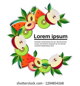 apple, watermelon, kiwi fruit colorful circle copy space organic over white background healthy lifestyle or diet concept copy space vector illustration