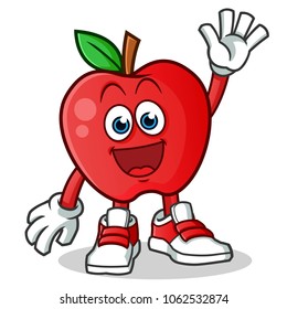 apple waving mascot vector cartoon illustration