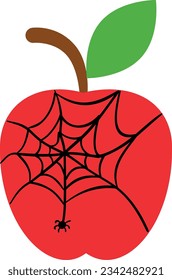 
Ein Apfel mit einem Netz und eine Spinne für die Dekoration.