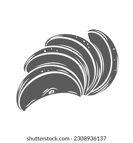 Ilustración vectorial de icono de glifo de Apple wedges. Sello de pequeñas rodajas con semillas y cuartos de pila, ventilador de trozos de fruta fresca cortada, segmentos de manzana sabrosos para comer y cocinar alimentos sanos