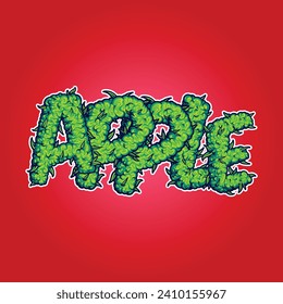 Apple weed strain lettering cannabis buds vector illustrations for your work logo, merchandise t-shirt, stickers and label designs, poster, greeting cards advertising business company or brands