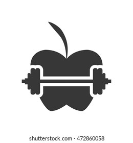 apple weight lifting healthy lifestyle fitness silhouette icon. Flat and Isolated design. Vector illustration