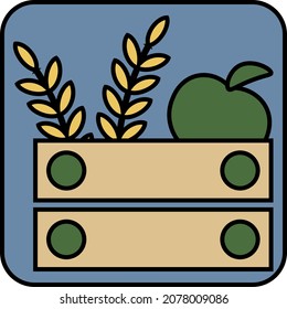 Apple and wheat in box, illustration, vector, on a white background.