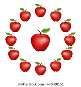 Apple Wheel, Red Delicious, fresh, natural, ripe, orchard garden fruit in a circle, isolated on a white background. EPS8 compatible.