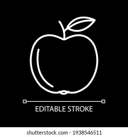 Icono lineal blanco de Apple para el tema oscuro. Producto de compras recién hecho. Frutas maduras.Vitamina y alimentación. Ilustración personalizable de línea delgada. Símbolo de contorno vectorial aislado para el modo nocturno. Trazo editable