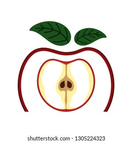 Apple - whole and cut fruit on the isolated white background. Sign abstract apple. Flat design. Hand-drawnd. Vector illustration.