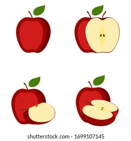 Apple, whole fruit, half, slice, vector illustration