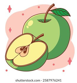 Apple whole and half isolated on a white background
