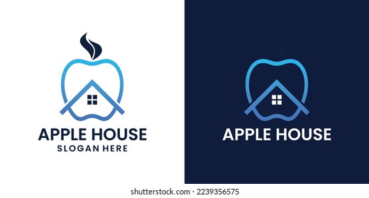 Apple with window house for fresh home or fruit market store logo design ideas