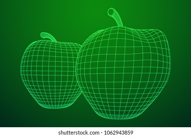Apple wireframe low poly mesh vector illustration.