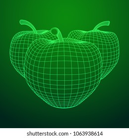 Apple wireframe low poly mesh vector illustration.