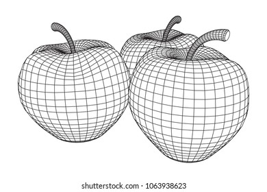 Apple wireframe low poly mesh vector illustration.
