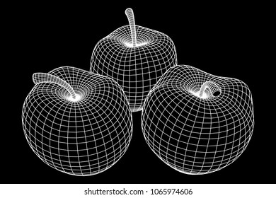 Apple wireframe low poly mesh vector illustration.