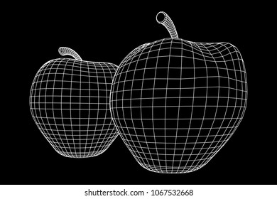 Apple wireframe low poly mesh vector illustration.