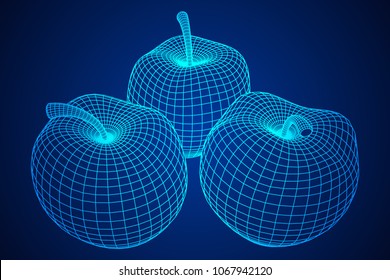 Apple wireframe low poly mesh vector illustration.