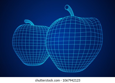 Apple wireframe low poly mesh vector illustration.