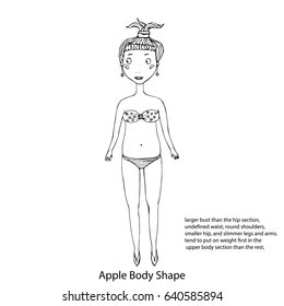 Apple Women Body Type Figure Sketch. Hand Drawn Vector Illustration Isolated on a White Background.